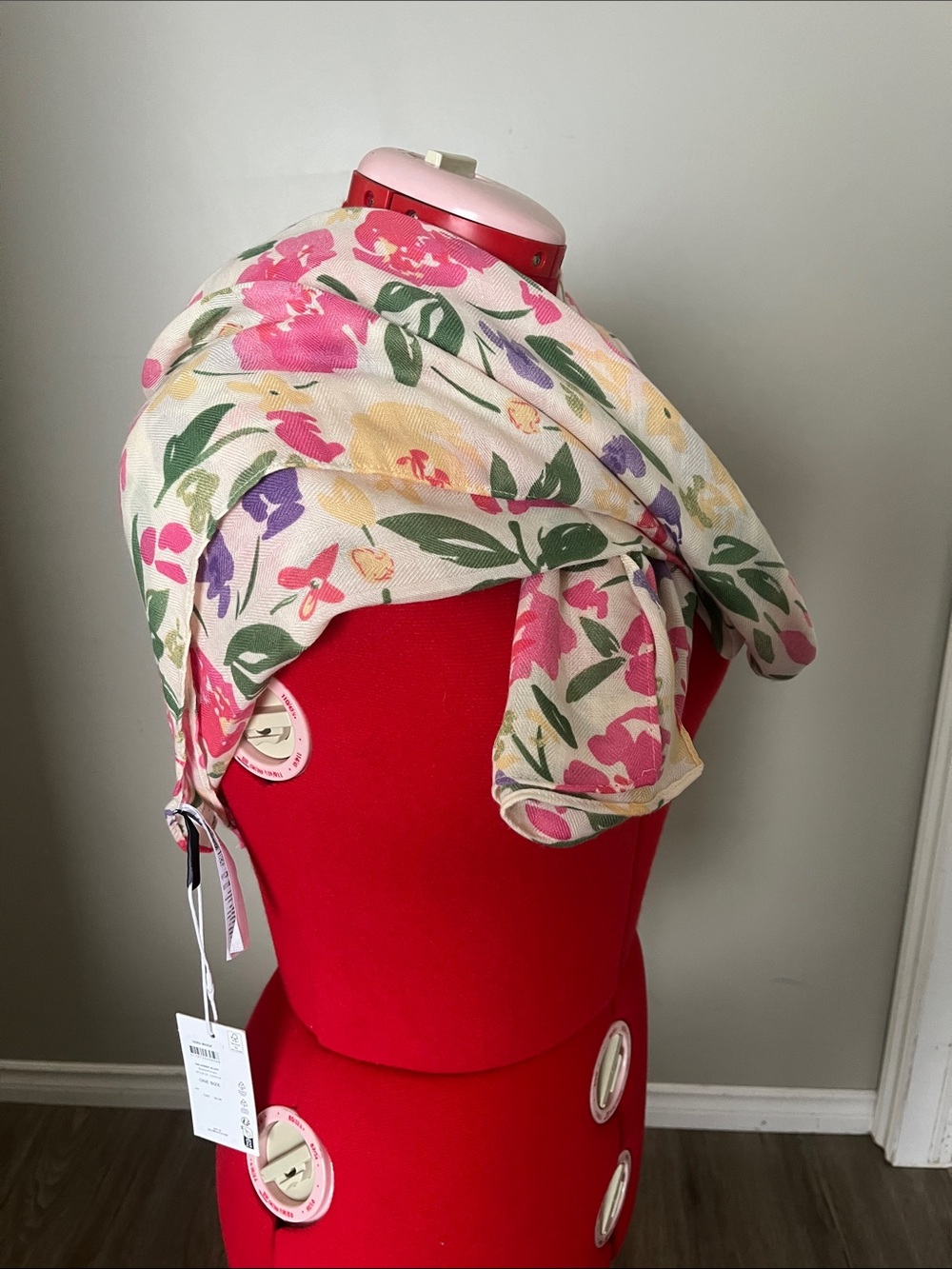 Floral Lightweight Spring Scarf - Pink, Yellow & Green